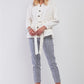 Off-white Balloon Sleeve Button-down Front Self-tie Belted Oversized Summer Jacket