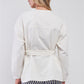 Off-white Balloon Sleeve Button-down Front Self-tie Belted Oversized Summer Jacket