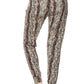 Snakeskin Printed Joggers With Solid Trim, Drawstring Waistband, Waist