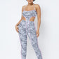 Mesh Print Crop Top With Plastic Chain Halter Neck With Matching Leggings