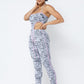 Mesh Print Crop Top With Plastic Chain Halter Neck With Matching Leggings