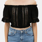 Lace Trim On The Front And Sleeves, Waist Band Cropped Top