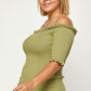 Plus Size Rib Knit Off Shoulder Short Sleeve Top