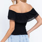 Off Shoulder W/lace Smocked Top