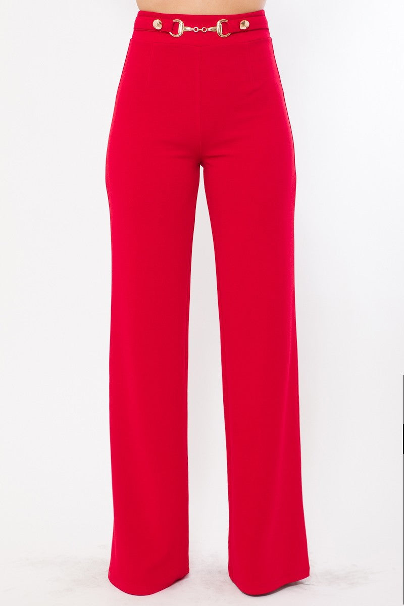 Waist Button And Buckle Detailed Fashion Pants