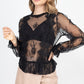 Sheer Mesh Floral Peplum Top