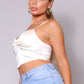 Sexy Spaghetti Strap Ruched Front Scarf Front Top