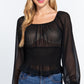 Long Slv Smocked Chiffon Top
