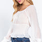 Long Slv Smocked Chiffon Top