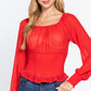 Long Slv Smocked Chiffon Top