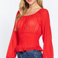 Long Slv Smocked Chiffon Top
