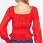 Long Slv Smocked Chiffon Top