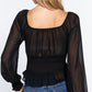 Long Slv Smocked Chiffon Top