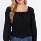 Long Slv Smocking Woven Top