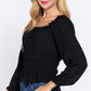 Long Slv Smocking Woven Top