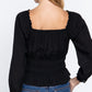 Long Slv Smocking Woven Top