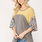 Colorblock Knit And Floral Print Mixed Top With Dolman Sleeve
