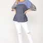 Colorblock Knit And Floral Print Mixed Top With Dolman Sleeve