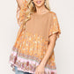 Dot And Floral Print Mixed Ruffle Top With Back Keyhole