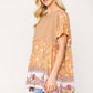 Dot And Floral Print Mixed Ruffle Top With Back Keyhole