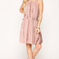 Tie Dye Halter Neck Waist Smocked Dress With Side Tie And Pockets