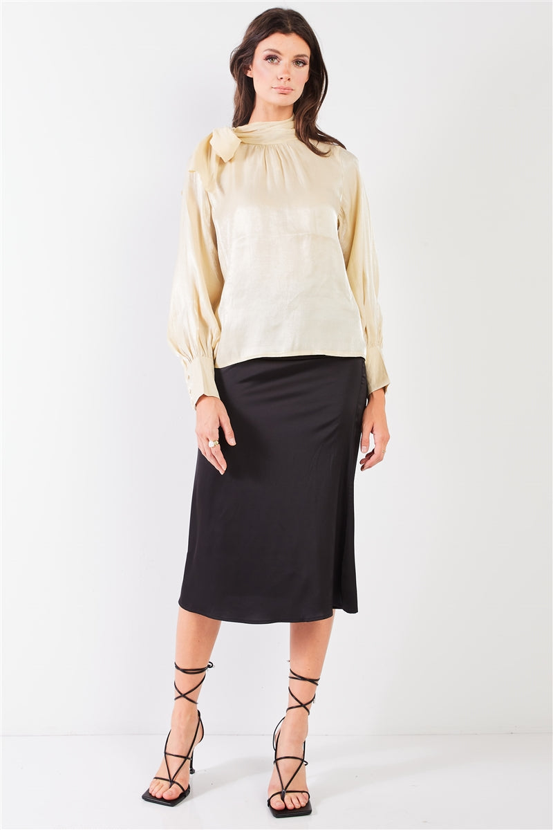 El Mirage Chiffon Bishop Sleeve Tie-neck Blouse Top