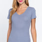 Short Sleeve V-neck Rib Top