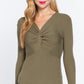 Long Slv V-neck Knotted Sweater