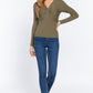Long Slv V-neck Knotted Sweater
