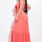 Solid Tie Front Spaghetti Strap Tank Top And Tiered Wide Leg Pants Two Piece Set