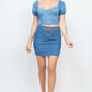 High-rise Belted Chain Denim Skirt