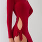 Passion Red Turtle Neck Long Sleeve Super Deep Side Slit With Tie Detail Midi Dress