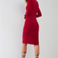 Passion Red Turtle Neck Long Sleeve Super Deep Side Slit With Tie Detail Midi Dress