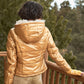 Long Sleeve Fuzzy Faux Fur Hood Padded Jacket
