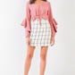 Fuzzy long ruffle sleeve v-neck self-tie front detail cropped top