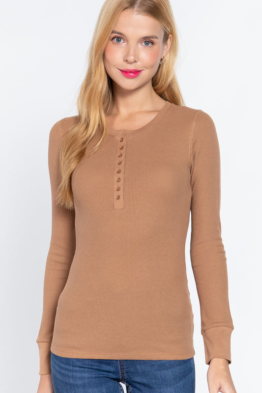 Long Slv Henley Thermal Top