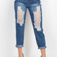 Rhinestones Ripped-front Denim Jeans