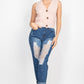 Rhinestones Ripped-front Denim Jeans