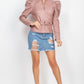 Ripped Sequin Denim Mini Skirt