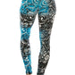 Long Yoga Style Banded Lined Multi Printed Knit Legging With High Waist