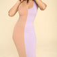 Casual Two-tone Midi Dress, Scoop Neck, Sleeveless