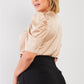 Plus Champagne Satin Plunging Neck Lantern Short Sleeve Bodysuit