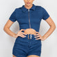 Belted Zip-up Denim Romper