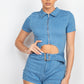 Belted Zip-up Denim Romper