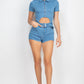 Belted Zip-up Denim Romper