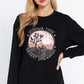 Long Slv Screen Print Knit Top