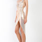 Gold Iridescent V-neck Wrap Gathered Deep Side Slit Different Straps Maxi Dress