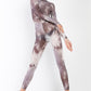 Purple-grey Lightning Print Mock Neck Long Sleeve With Finger Loop Fitted Catsuit /jumpsuit