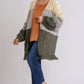 Patchwork Knitted Open Front Cardigan Sweater With Frayed Hem