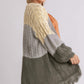 Patchwork Knitted Open Front Cardigan Sweater With Frayed Hem